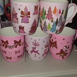 Holiday Cheer Pink and White Mug Set